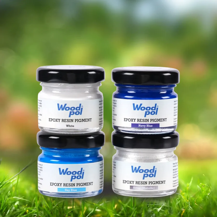 Woodpol Blue Base Pigment Combo - 4 Resin Colours (White, Navy Blue, Sky Blue, Silver Metallic)_compressed