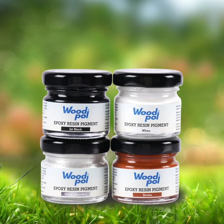 Woodpol Monochrom Elegance Pigment Combo - 4 Resin Colours (Jet Black, White, Silver Metallic, Brown)_compressed