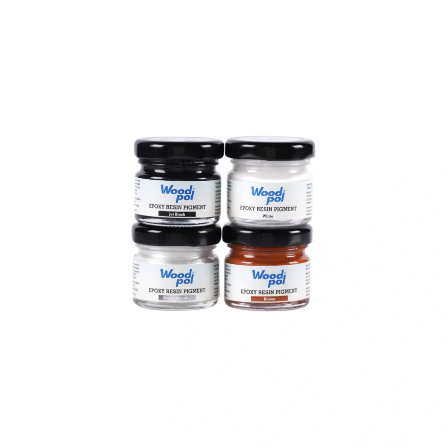 Woodpol Monochrome Elegance Pigment Combo - 4 Resin Colours (Jet Black, White, Silver Metallic, Brown)_compressed