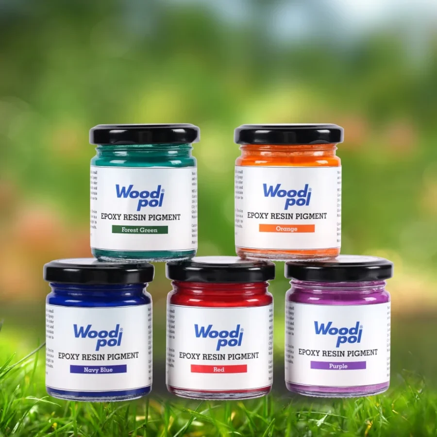 Woodpol Primary Pigment Combo - 5 Vibrant Resin Colours (Forest Green, Orange, Navy Blue, Red, Purple)_compressed