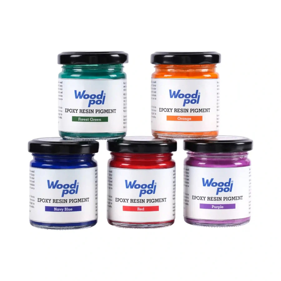 Woodpol Primary Power Pigment Combo - 5 Vibrant Resin Colours (Forest Green, Orange, Navy Blue, Red, Purple)_compressed